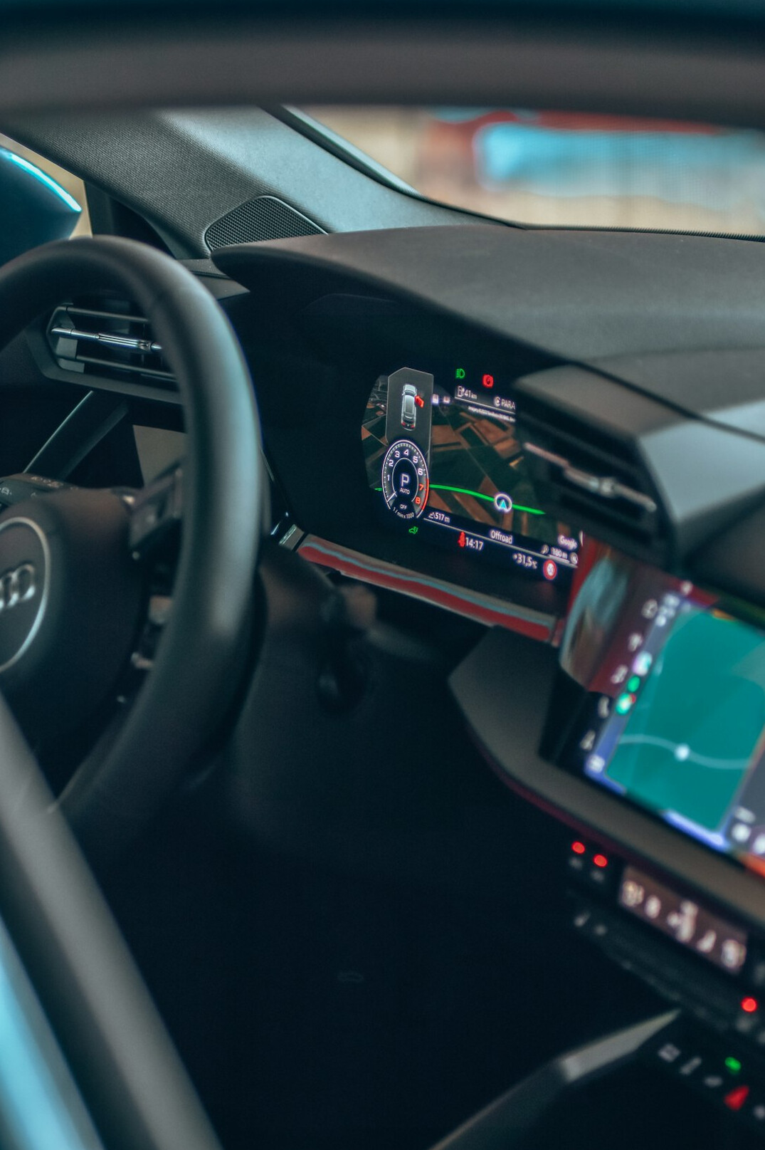 car interior with digital dashboard
