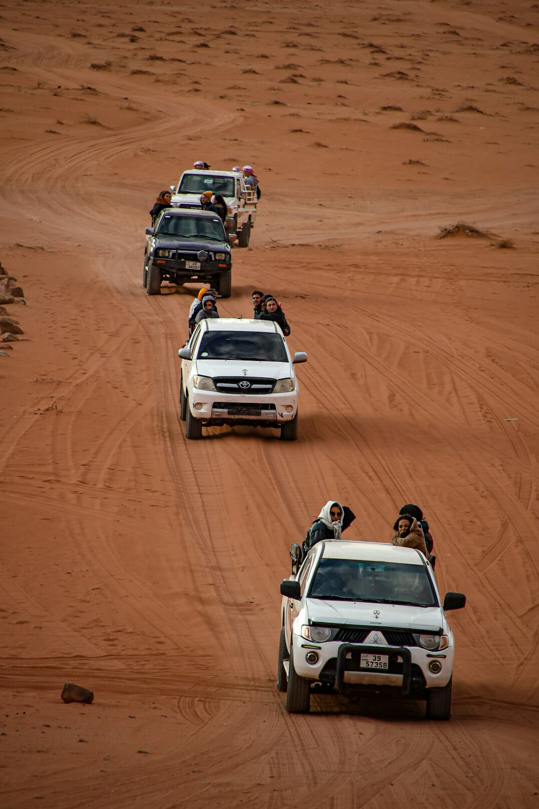 group of offroaders in desert